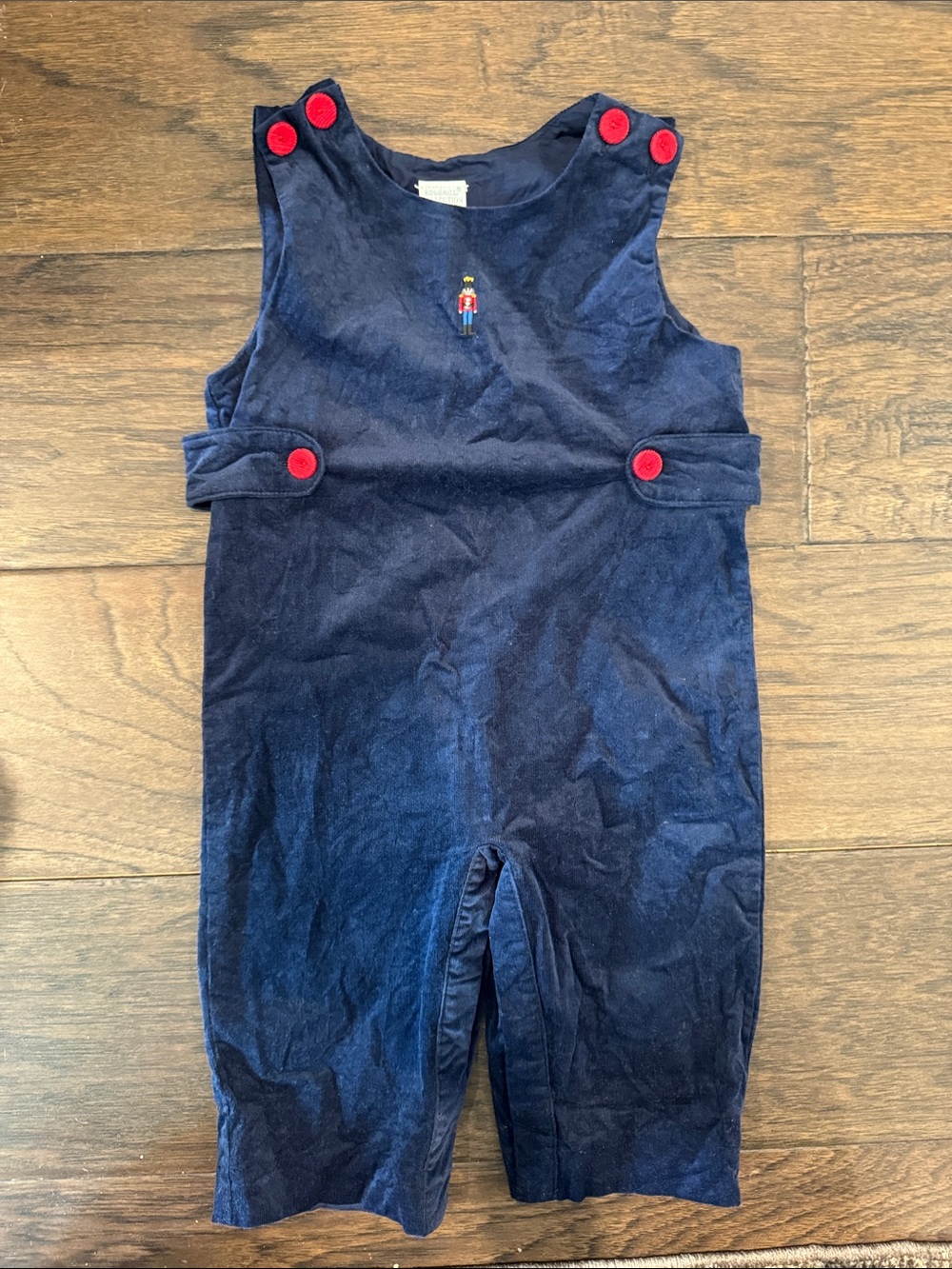 Edgehill Collection Navy Blue Overalls with Red Buttons nutcracker